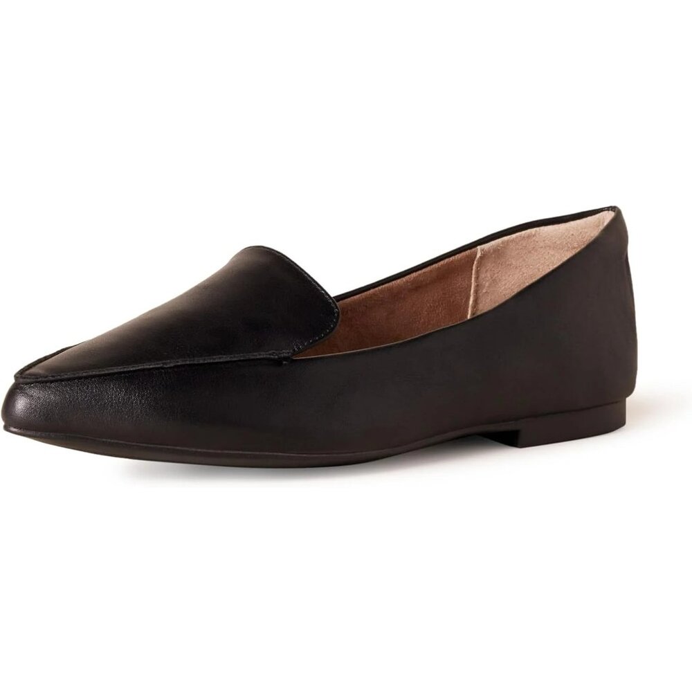 Amazon Essentials 8.5 Wide Loafers Pointed Toe Faux Leather Modern Flats Black